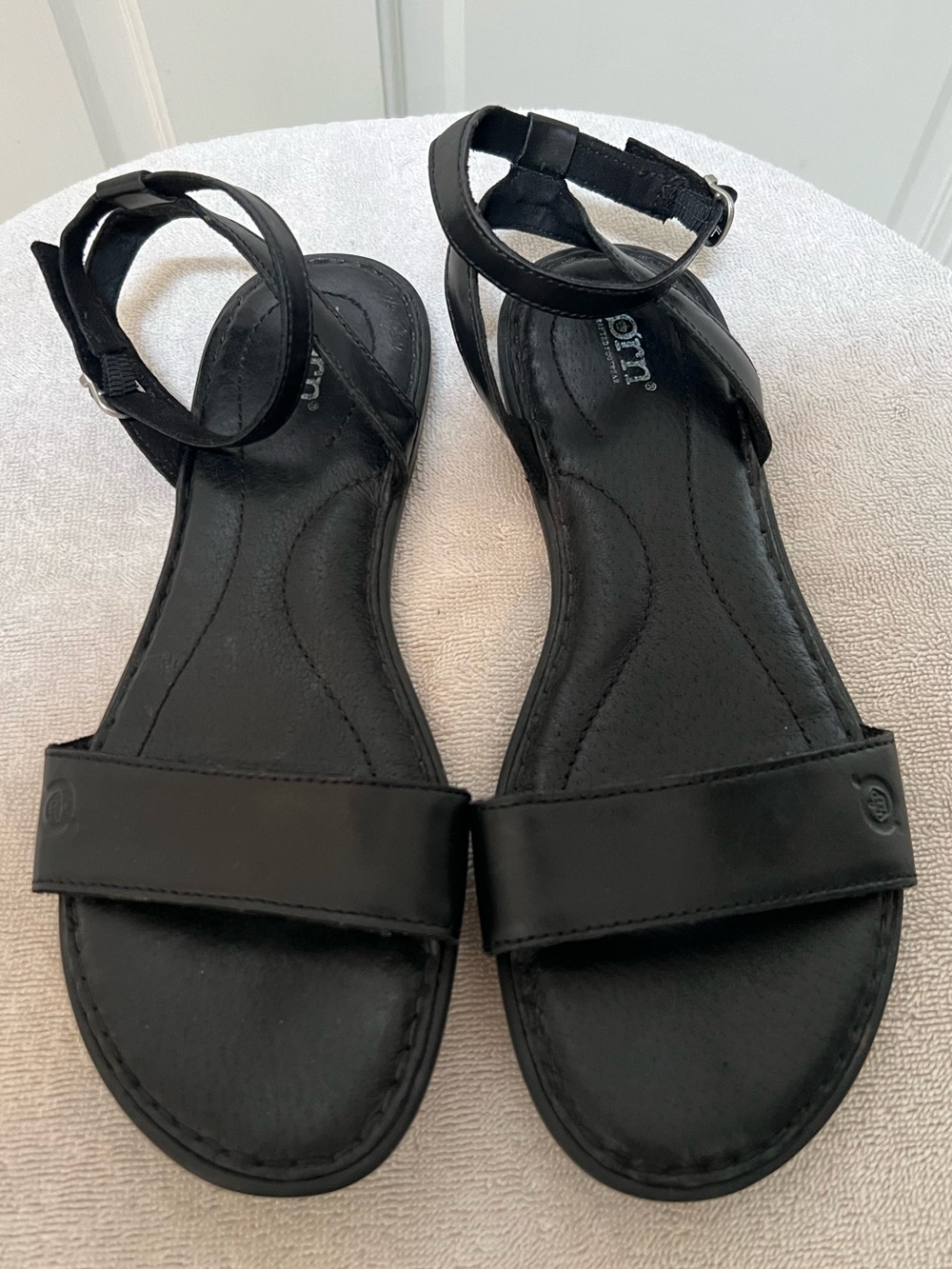 Born “Stephane” Black Leather Ankle-Strap Sandals - Picture 2 of 8
